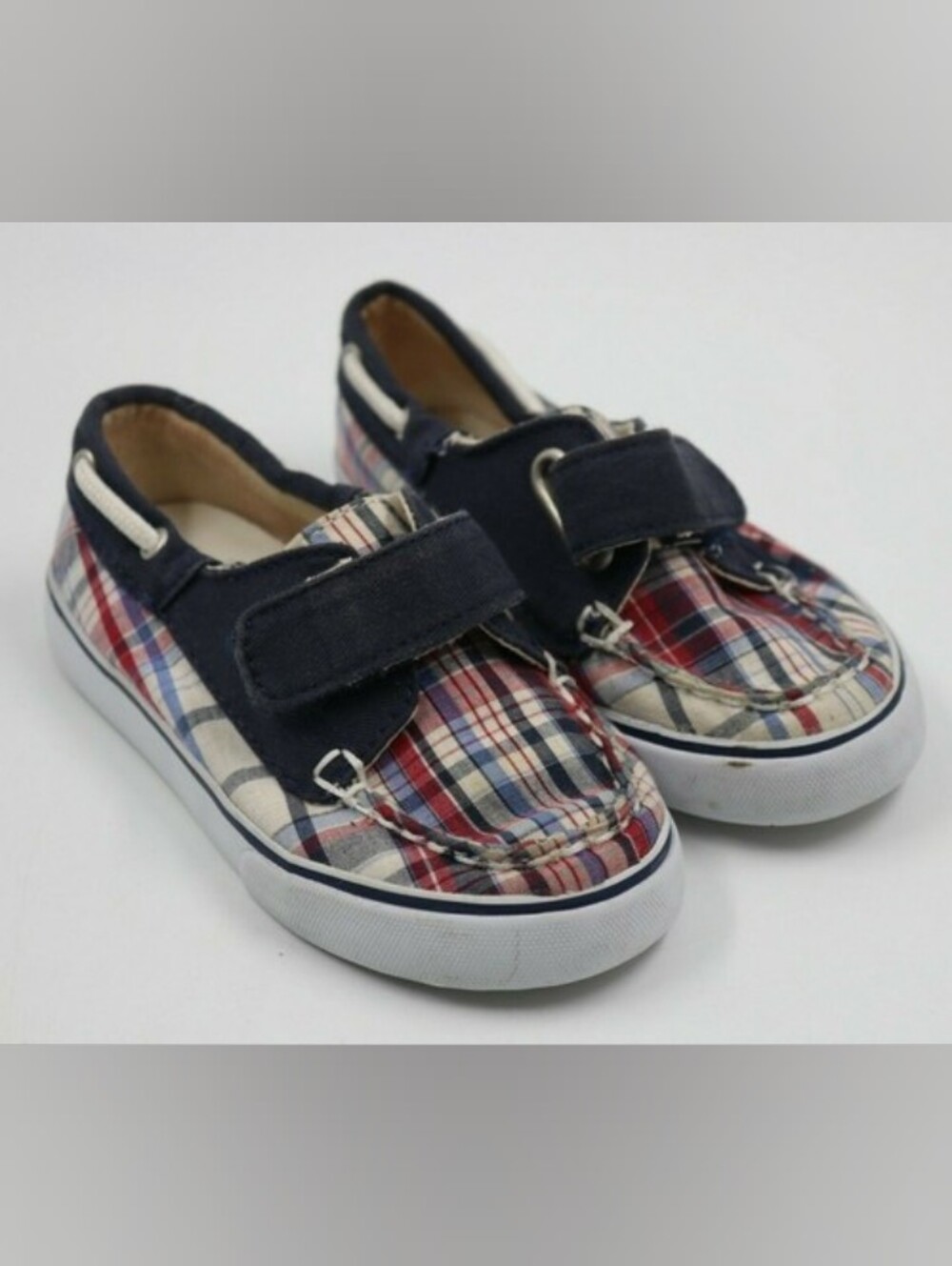 Toddler Plaid Boat Shoes with Navy Strap